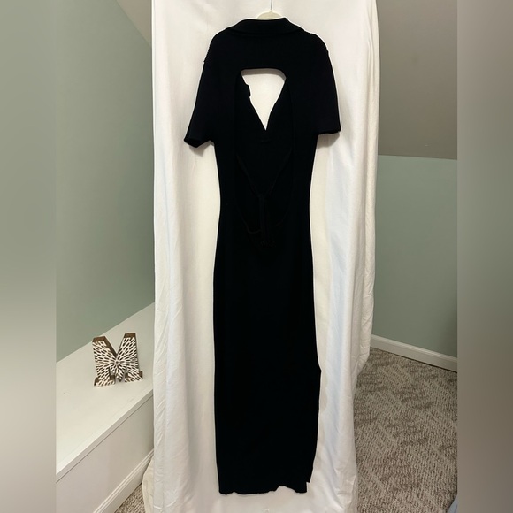 Abbeline Black Open Back Ribbed Knit Collard Dress Size Medium - Picture 3 of 10